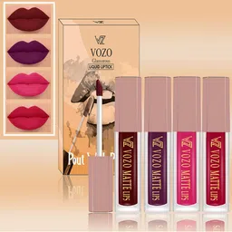 VOZO Set Of 4 Long Lasting Matte Finish Liquid Lipsticks-102-201-202-204-42