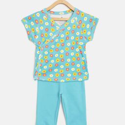 candy cot Infant Kids Blue & Yellow Floral Print Organic Cotton Top & Solid Joggers-image-84