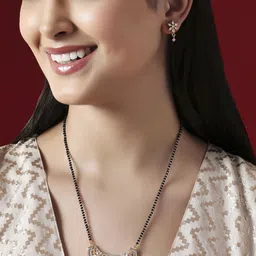 Rubans Black Gold-Plated Beaded CZ-Studded Mangalsutra Set-48