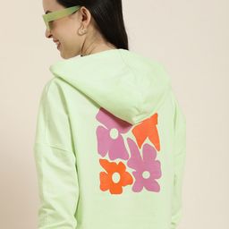 HERE&NOW Floral Printed Pure Cotton Hooded Crop Sweatshirt-image-17
