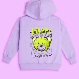 BAESD Kids Lilac Teddy Bear Printed Fleece Hooded Pullover-image-99