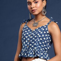 Taavi Print Sweetheart Neck Ethnic Pure Cotton Peplum Crop Top-picture-57