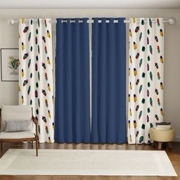 URBAN SPACE Blue & White Set of 4 Floral Long Door Curtain-23