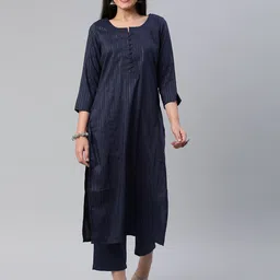 KALINI Women Self Design Pure Cotton Kurta With Trousers-picture-44