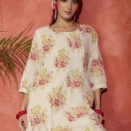 Indo Era Women Floral Printed Cotton Kurta with Trousers-44