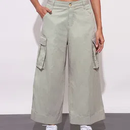 Globus Women Cotton Mid-Rise Cargo Style Flared Trousers-image-98