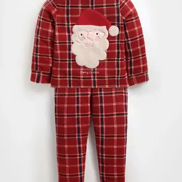 Cherry Crumble Unisex Kids Red & Black Checked Night suit-11