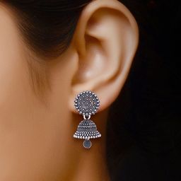 DIVASTRI Set of 2 Silver Plated Dome Shaped Oxidised Jhumkas image 2