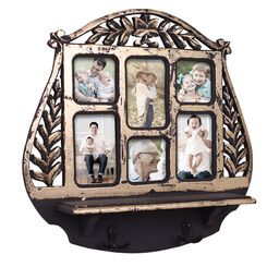Home Sparkle Black & Gold-Toned Photo Frame Wall Shelf with Hooks image 2