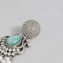 AITIHYA Silver-Plated Stones-Studded & Beaded Teardrop Shaped Oxidised Drop Earrings image 5