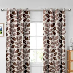 Aura Brown & Beige Set of 2 Floral Door Curtain-image-47