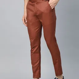 DENNISON Men Rust Red Smart Tapered Fit Solid Regular Trousers image 3