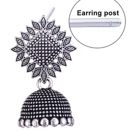 DIVASTRI Set of 2 Silver Plated Dome Shaped Oxidised Jhumkas image 4