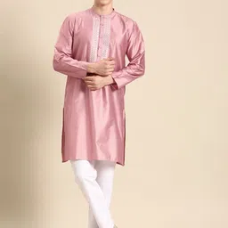 Anouk Men Yoke Design Regular Mirror Work Kurta with Pyjamas image 4