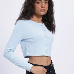 glitchez Ribbed Button Front Fitted Crop Top image 2