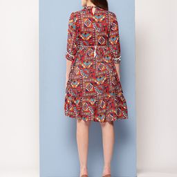 Aarika Abstract Printed A-Line Dress image 2