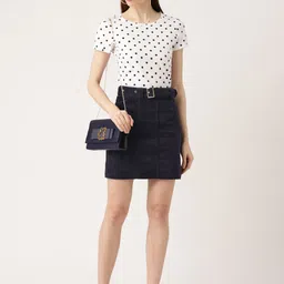 ANVI Be Yourself Women Navy Blue Corduroy Mini Skirt-image-95