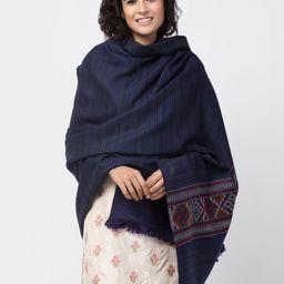 Tweedle Women Navy Blue Woven Printed Shawl-14