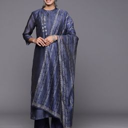 Varanga Bandhani Printed Regular Mirror Work Kurta with Trousers & With Dupatta image 5