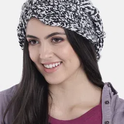 Magic Needles Unisex Black & White Self Design Beanie-6