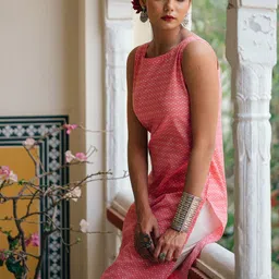 anayna Women Pink & White Pure Cotton Floral Printed Kurta-picture-23