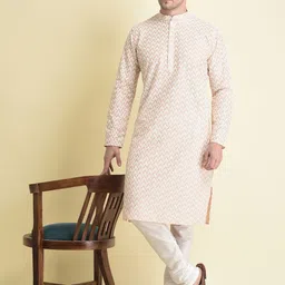 TABARD Geometric Chikankari Embroidered Regular Fit Cotton Kurta-picture-40
