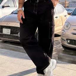 Styli Men Oversized Contrast Stitch Detail Straight Hem Cargo Pants-image-15