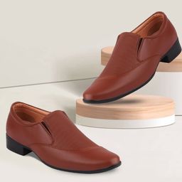 FAUSTO Men Tan Brown Textured Formal Slip-Ons-image-88