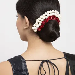Moedbuille White & Red Floral Design Embellished Hair Accessory-image-45