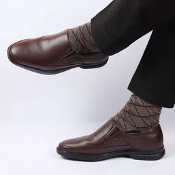FAUSTO Men Brown Textured Slip on Formal Shoes-image-28