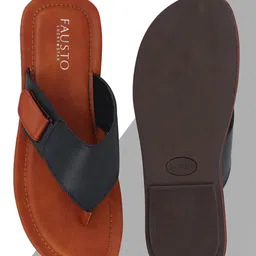 FAUSTO Men Navy Blue & Brown Thong Flip-Flops-picture-43