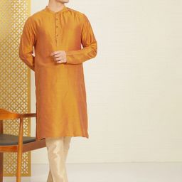 House of Pataudi Men Mustard Yellow Rozana Kurta-image-32