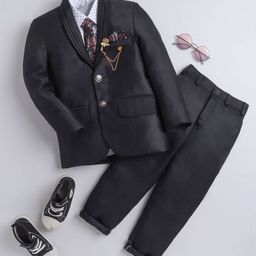 DKGF FASHION Boys Black Solid Single Breasted 4 Piece Suit-image-97