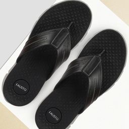 FAUSTO Men Black & Grey Colourblocked Thong Flip-Flops-picture-57