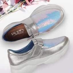 FAUSTO Women Silver-Toned & Blue Woven Design Sneakers-40