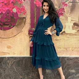 Athena Women Stunning Blue Floral Volume Play Dress-image-66