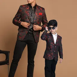 VASTRAMAY Boys Self Design Single Breasted Jaquared Blazer-picture-3
