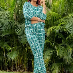 Libas 3 Pcs Printed Crop Top Palazzo With Jacket Co-Ords-7