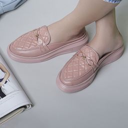 Shezone Women Textured Round Toe Mules Flats-96
