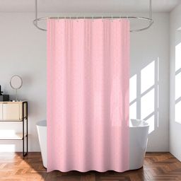 Kuber Industries Pink 3 Pieces Shower Curtain With Rings-image-61