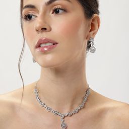 ABDESIGNS Silver-Plated American Diamond Jewellery Set-5