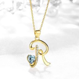 Yellow Chimes Crystals from Swarovski Collection  22K Gold Plated R-Shaped Pendant with Chain-image-45
