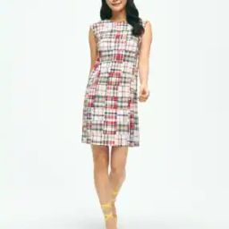 Elegant Madras Cotton Patchwork A-Line Dress-image-43