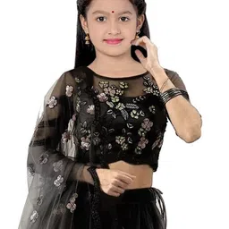 BAESD Girls Embroidered Net Semi-Stitched Lehenga & Unstitched Blouse With Dupatta image 2