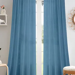 Cortina Blue 2 Pieces Rod Pocket Sheer Door Curtain-23