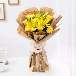 Love You Dad Yellow Rose And Lilly Bouquet-image-24