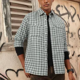 Kook N Keech Effortlessly Edgy Checked Regular Fit Shirt-image-31