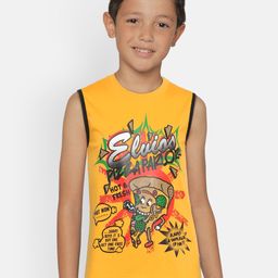 dongli Boys Yellow Printed Round Neck Sleeveless T-shirt-image-80