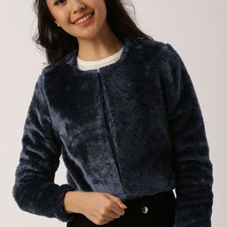 DressBerry Women Navy Blue Solid Tailored Jacket-image-83