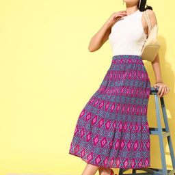 Antheaa Geometric Print Accordion Pleated Midi Skirt-picture-25
